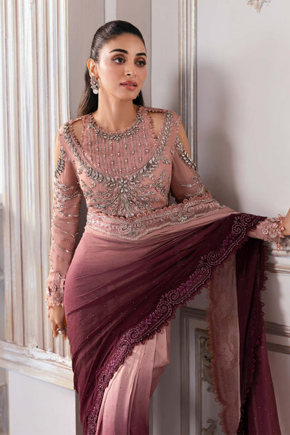 MARIA B LUXURY EMBROIDERED PURE CHIFFON SAREE - 3 PC UNSTITCHED