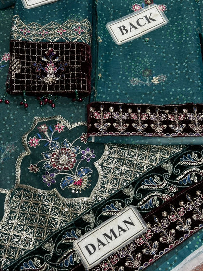 BAROQUE LUXURY EMBROIDERED CHIFFON FROK - 3 PC UNSTITCHED