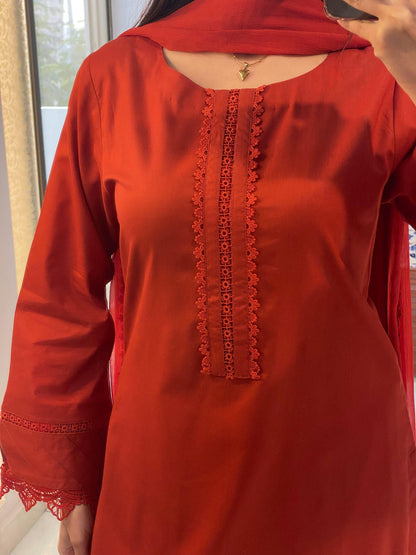 EMBROIDERED COTTON DRESS - 3 PC STITCHED