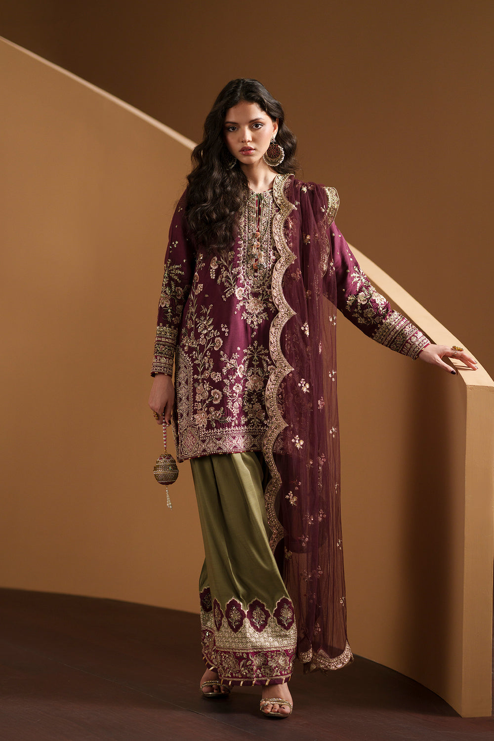 ETHNIC EMBROIDERED RAW SILK DRESS - 3 PC UNSTITCHED