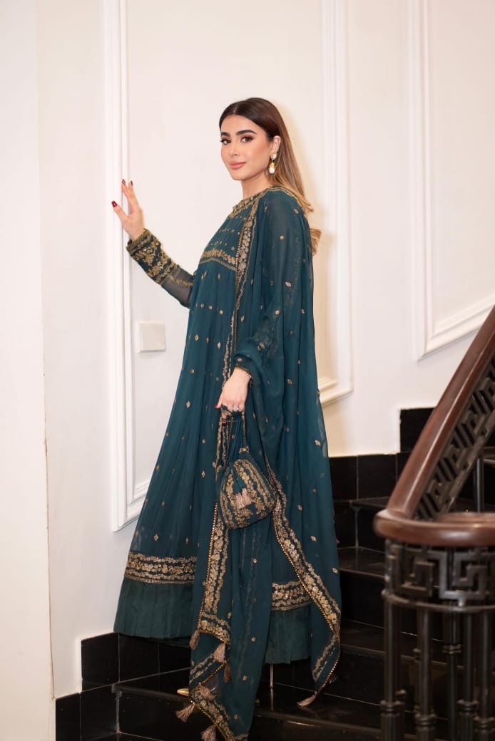 EMBROIDERED CHIFFON FROK - 3 PC STITCHED