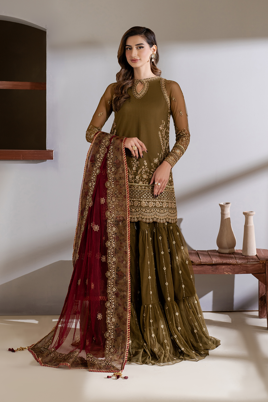 IZNIK EMBROIDERED CHIFFON GARARA - 3 PC UNSTITCHED