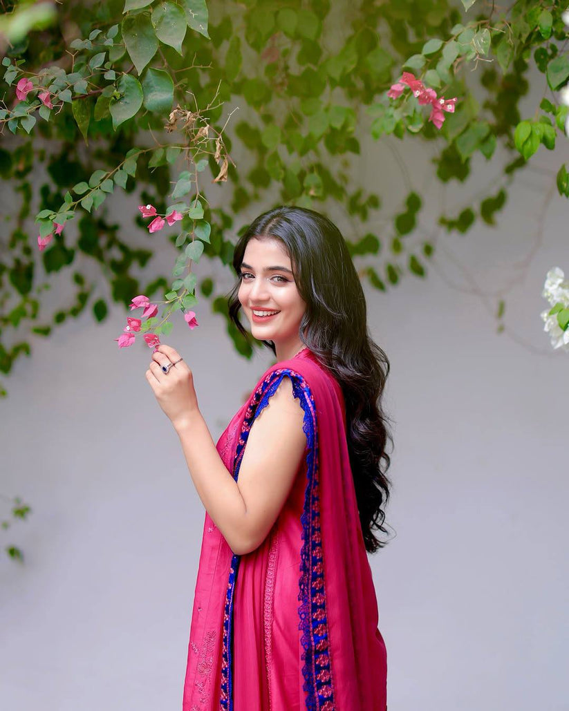 REPUBLIC WOMENSWEAR LUXURY EMBROIDERED LAWN SHOCKING PINK - 3 PC UNSTITCHED