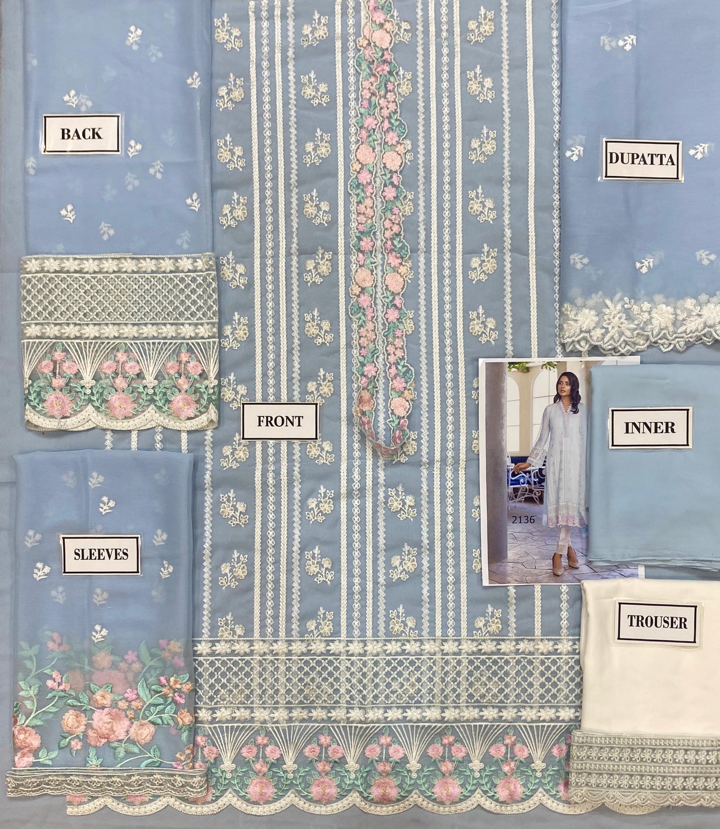 AZURE EMBROIDERED SEMI PURE CHIFFON - 3 PC UNSTITCHED