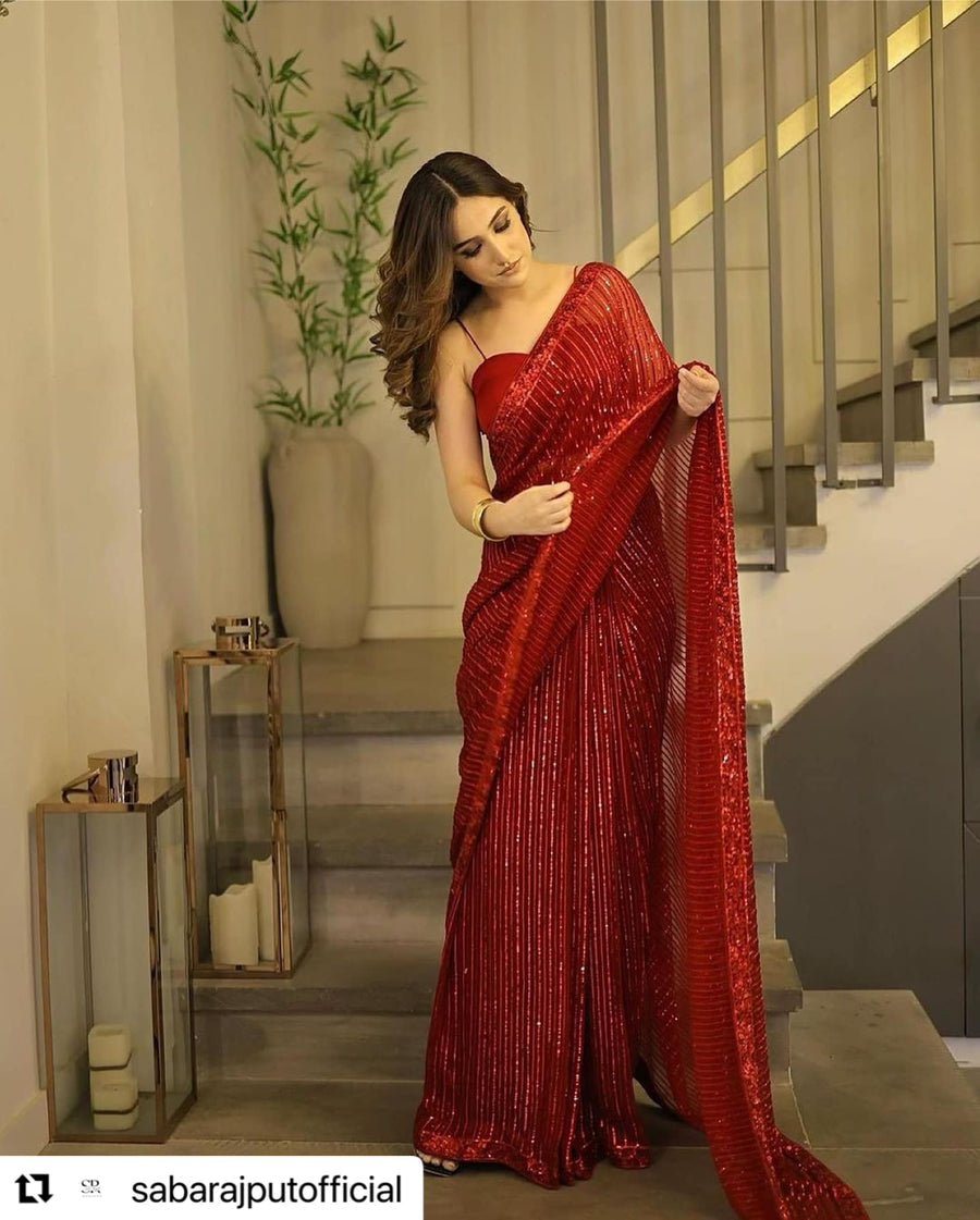 SABA RAJPUT LUXURY EMBROIDERED CHIFFON SAREE - 3 PC UNSTITCHED