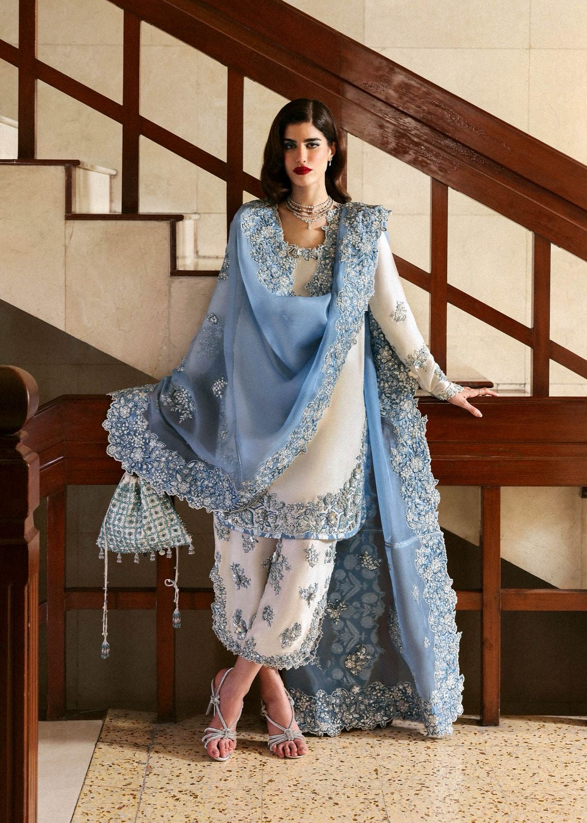 HUSSAIN REHAR LUXURY EMBROIDERED RAW SILK - 3 PC UNSTITCHED