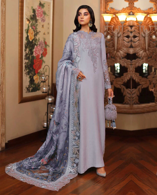 AZURE LUXURY EMBROIDERED CHARMUSE SILK - 3 PC UNSTITCHED