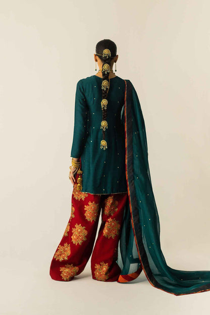 ETHNC EMBROIDERED CHIFFON DRESS FARSHI SHALWAR - 3 PC UNSTITCHED