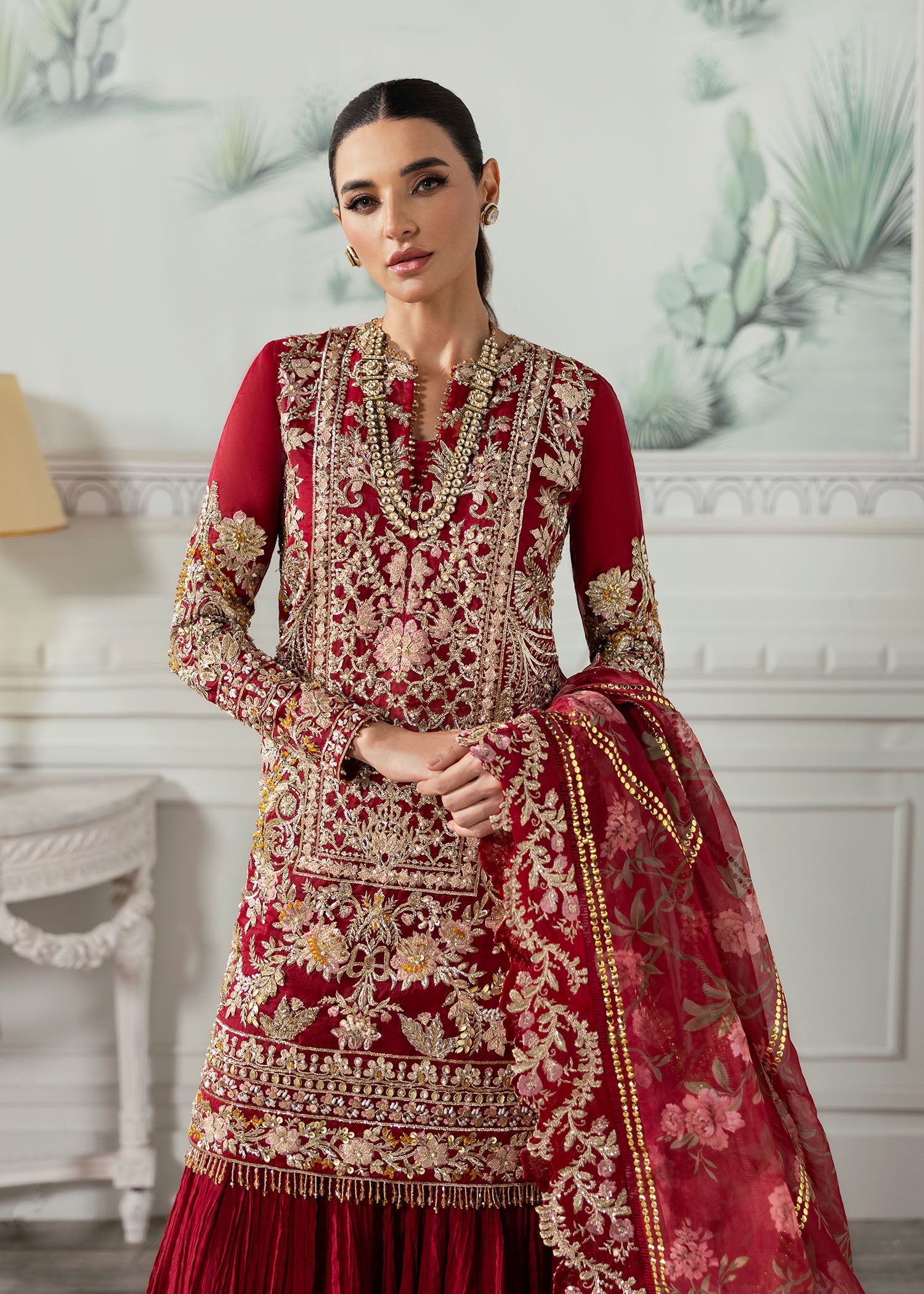 CRIMSON LUXURY EMBROIDERED HANDMADE ORGANZA - 3 PC UNSTITCHED