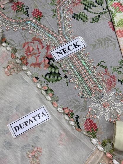 NUREH PRINTED EMBROIDERED LAWN - 3 PC UNSTITCHED