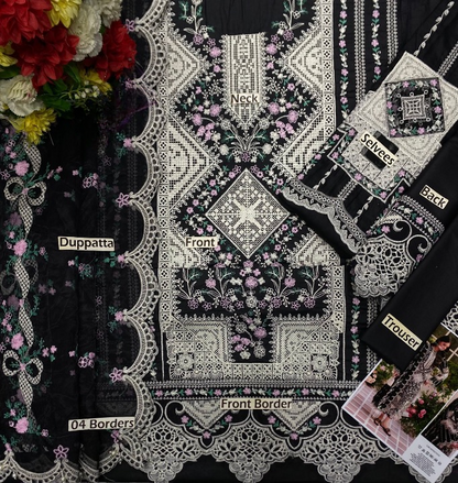 BIN ILYAS EMBROIDERED CHIKANKARI LAWN - 3 PC UNSTITCHED
