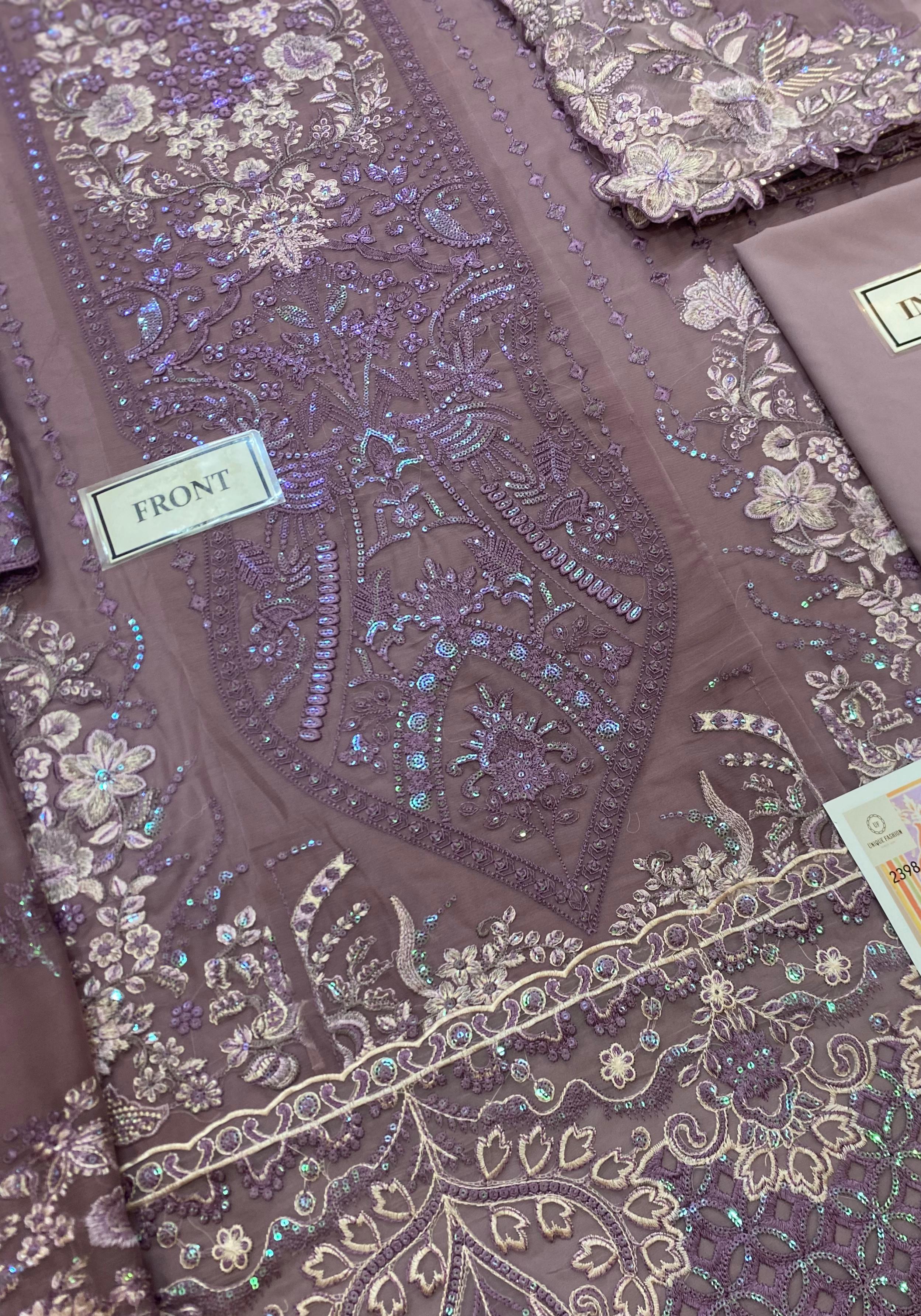 RAMSHA LUXURY EMBROIDERED SEMI PURE CHIFFON - 3 PC UNSTITCHED