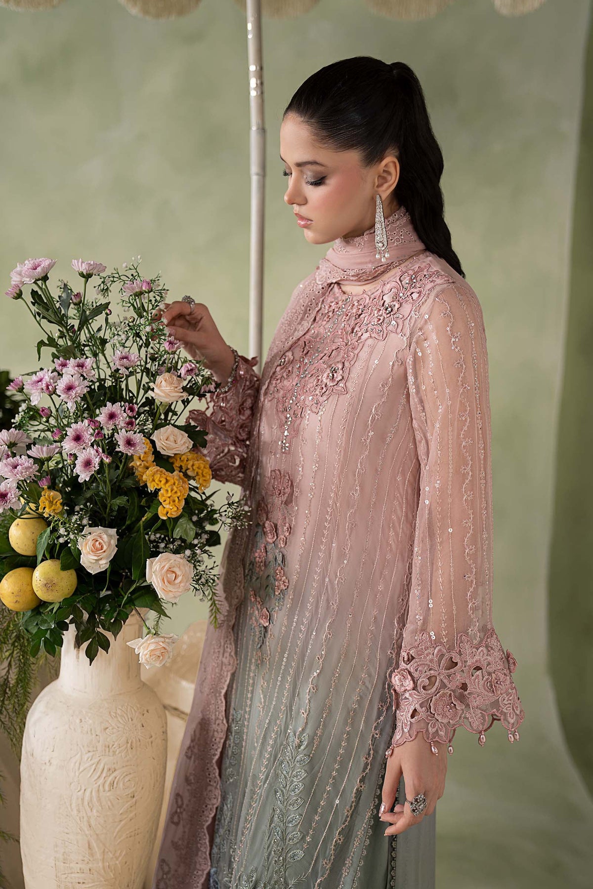 MARIA B EMBROIDERED CHIFFON WEDDING DRESS - 3 PC UNSTITCHED