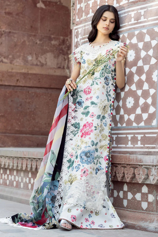 BIN ILYAS PRINTED EMBROIDERED LAWN - 3 PC UNSTITCHED