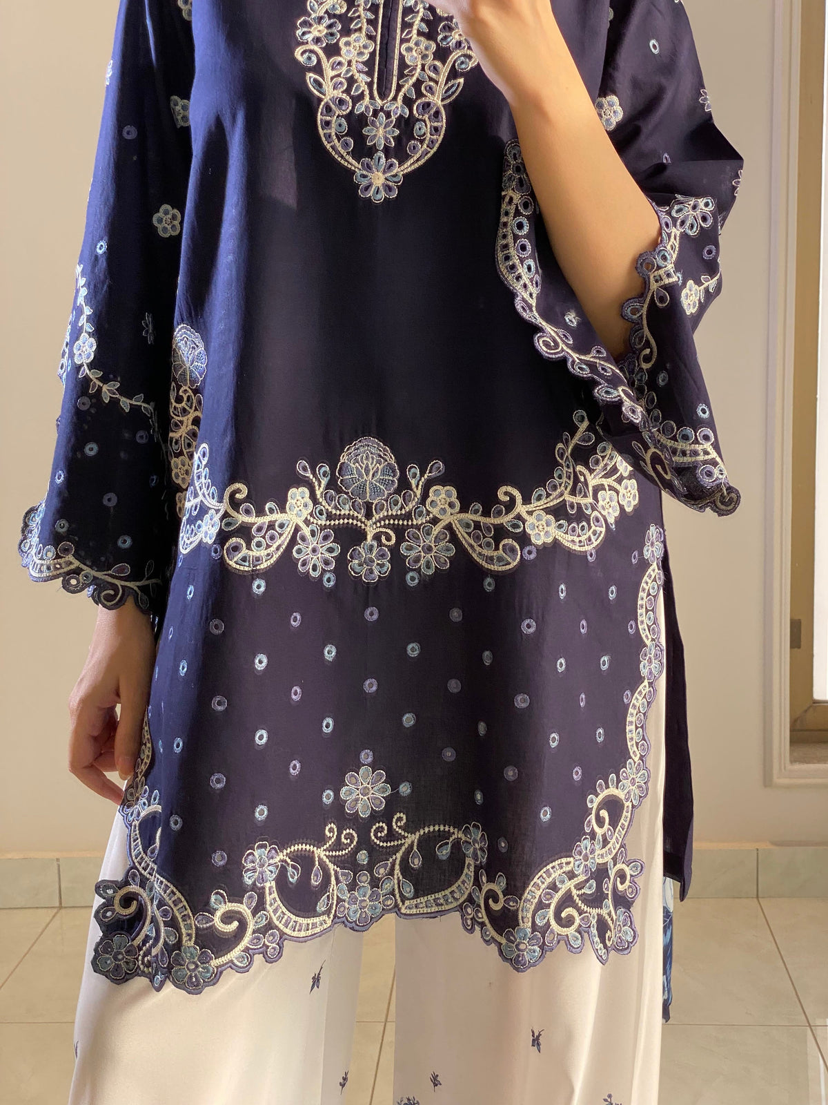 EMBROIDERED COTTON DRESS - 3 PC STITCHED