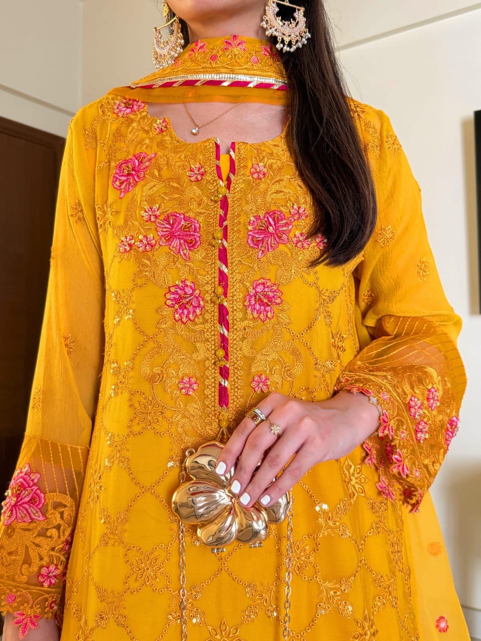 EMBROIDERED CHIFFON DRESS - 3 PC STITCHED