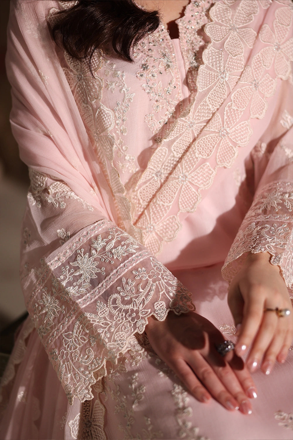 AZURE EMBROIDERED CHIFFON DRESS - 3 PC UNSTITCHED