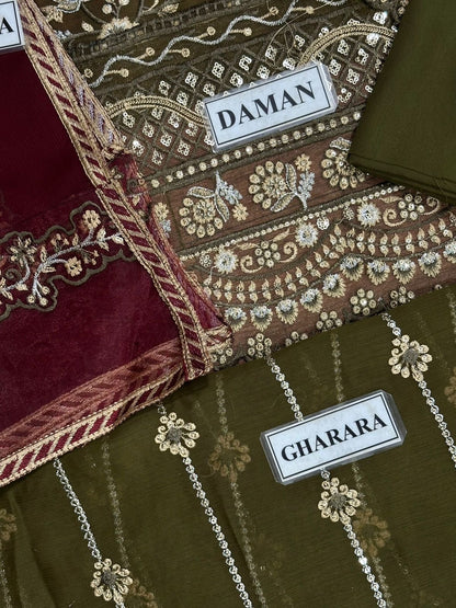 IZNIK EMBROIDERED CHIFFON GARARA - 3 PC UNSTITCHED