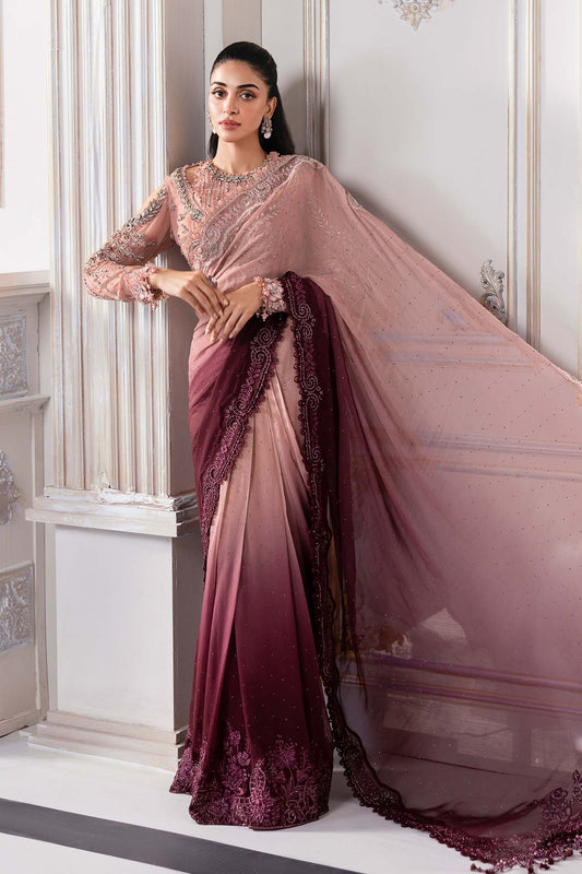 MARIA B LUXURY EMBROIDERED PURE CHIFFON SAREE - 3 PC UNSTITCHED