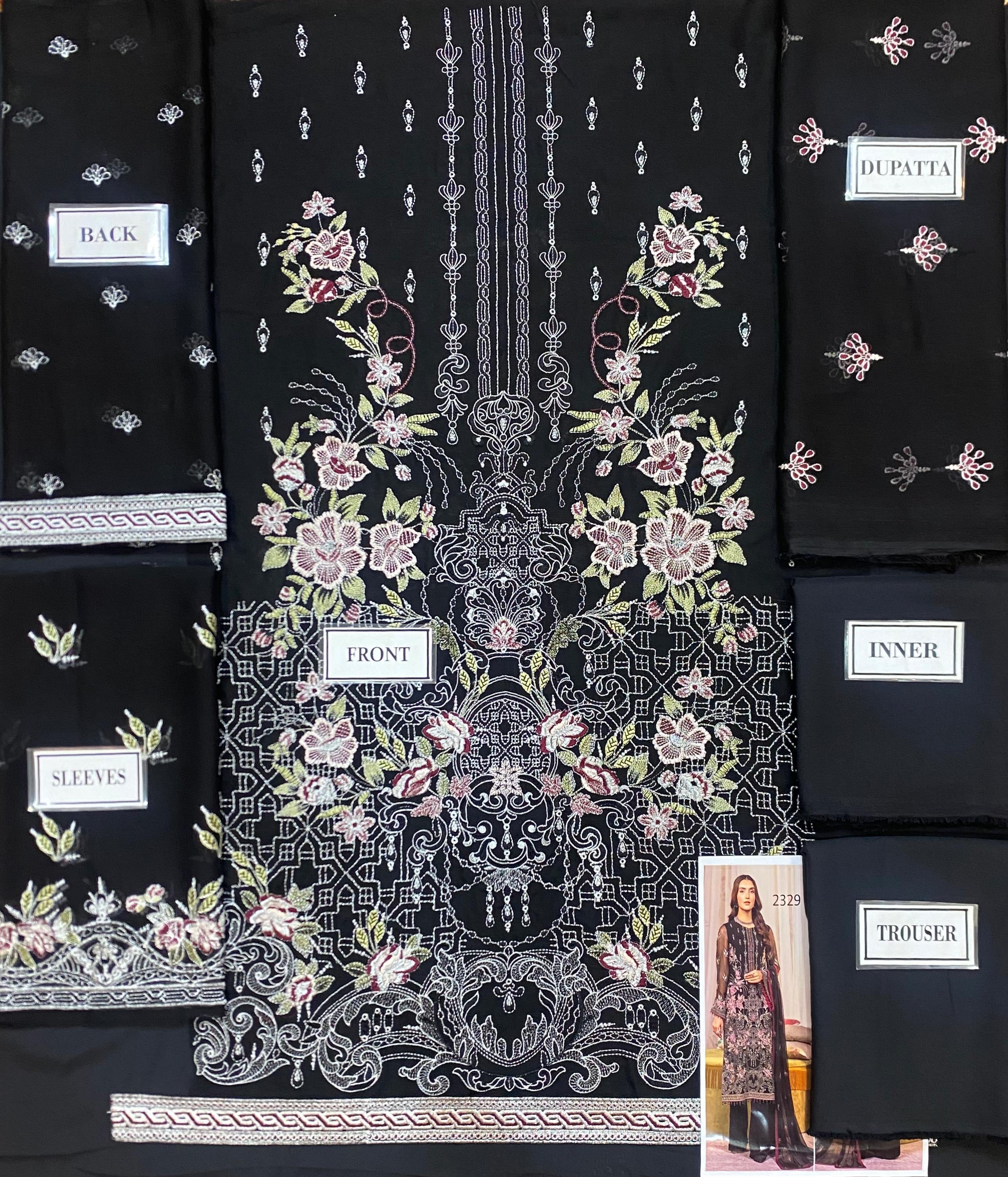 FLOSSIE EMBROIDERED CHIFFON - 3 PC UNSTITCHED