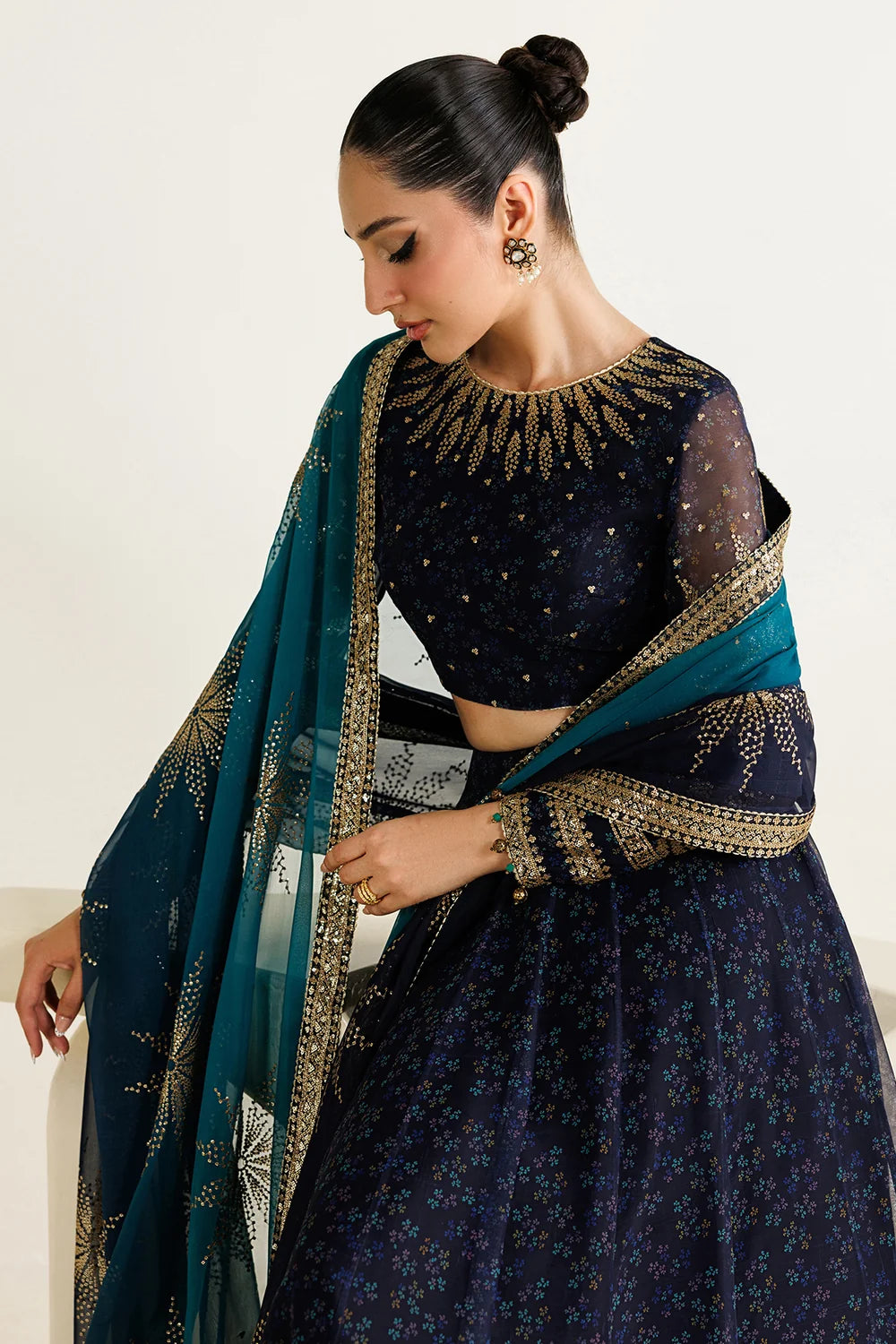 JAZMIN EMBROIDERED DIGITAL PRINTED CHIFFON FROK - 3 PC UNSTITCHED