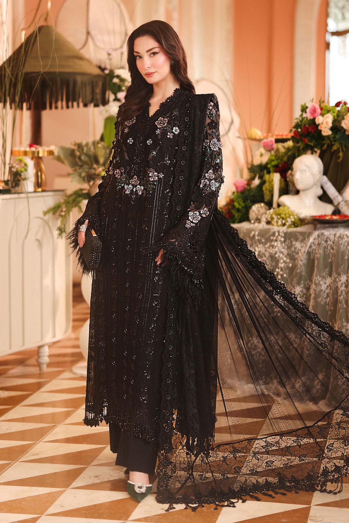 MARIA B LUXURY EMBROIDERED CHIFFON DRESS - 3 PC UNSTITCHED