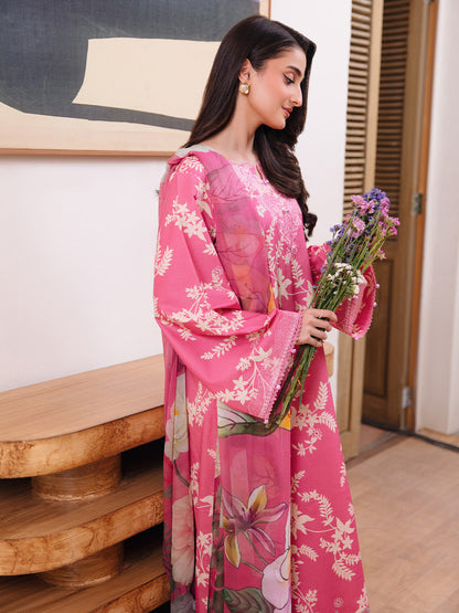 YARDS PRINTED EMBROIDERED LINEN DRESS - 3 PC UNSTITCHED