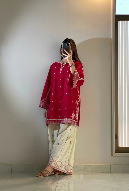 EMBROIDERED COTTON DRESS - 2 PC STITCHED