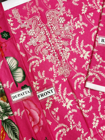 YARDS PRINTED EMBROIDERED LINEN DRESS - 3 PC UNSTITCHED