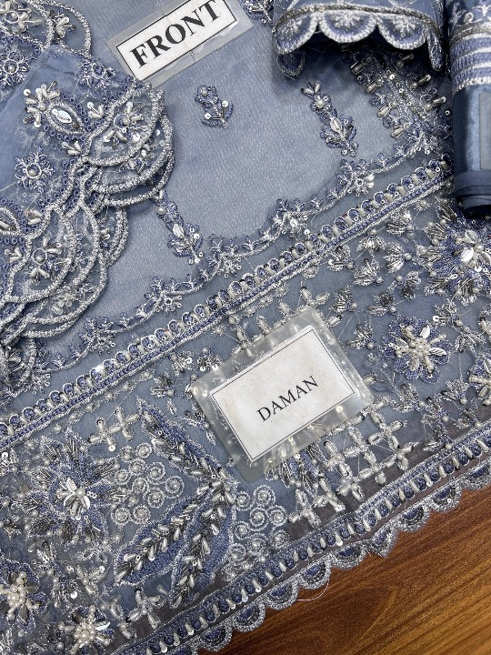 ZAHA LUXURY EMBROIDERED ADDA WORK ORGANZA - 3 PC UNSTITCHED