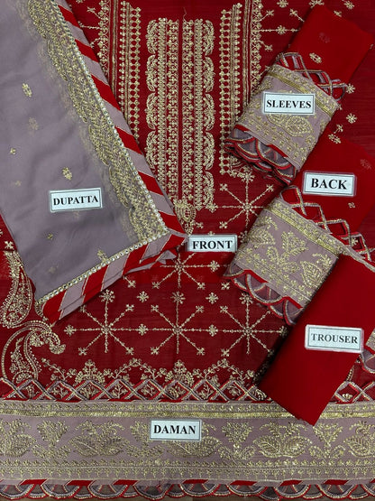 ASIM JOFA EMBROIDERED SEMI PURE CHIFFON - 3 PC UNSTITCHED