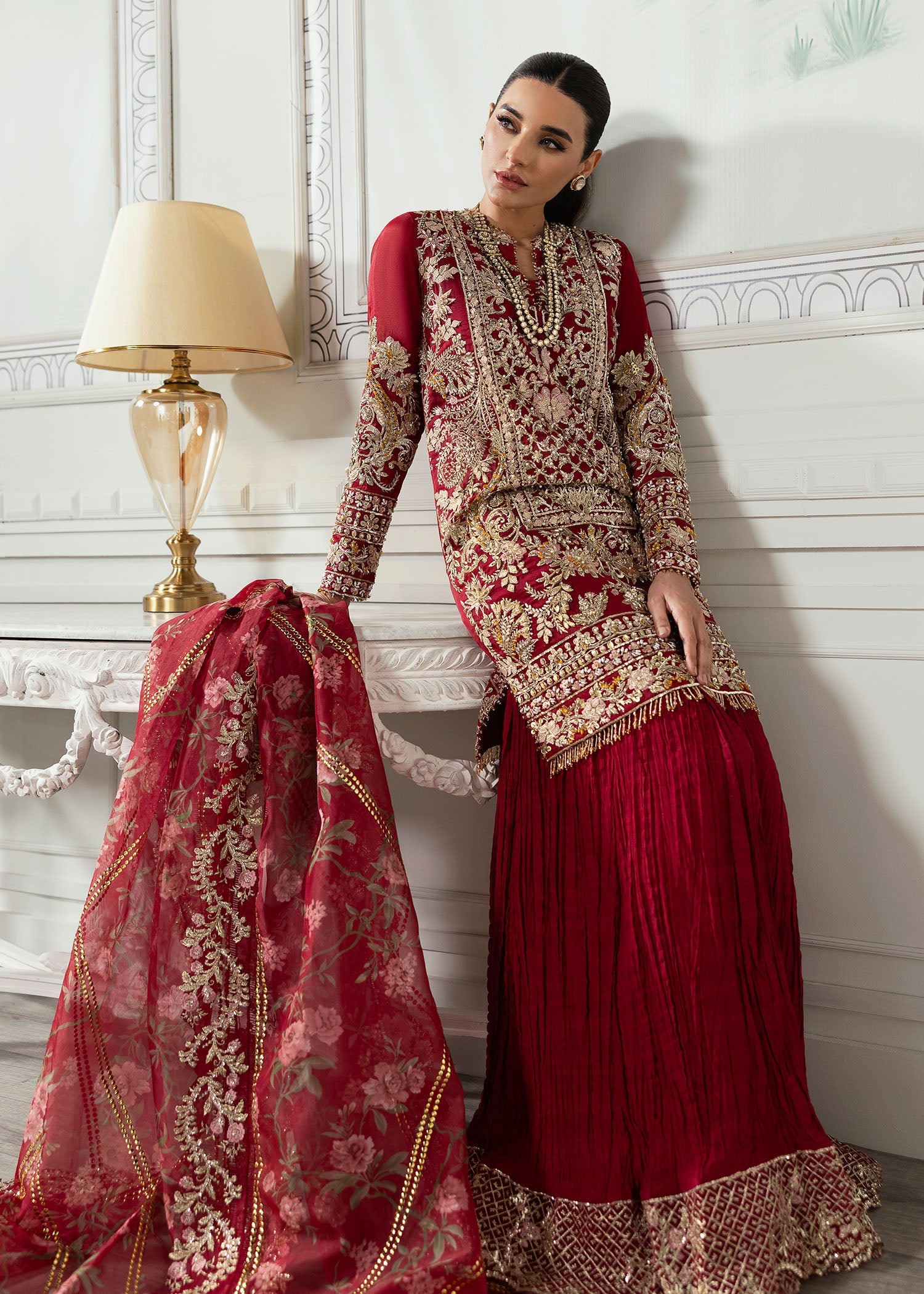 CRIMSON LUXURY EMBROIDERED HANDMADE ORGANZA - 3 PC UNSTITCHED