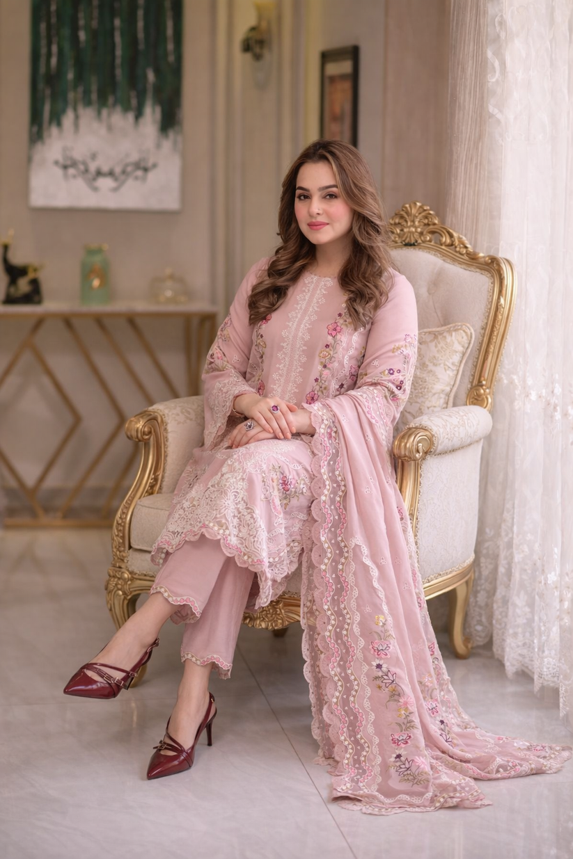 ANEELA’S EMBROIDERED LAWN WITH KHADDI NET DUPATTA - 3 PC UNSTITCHED