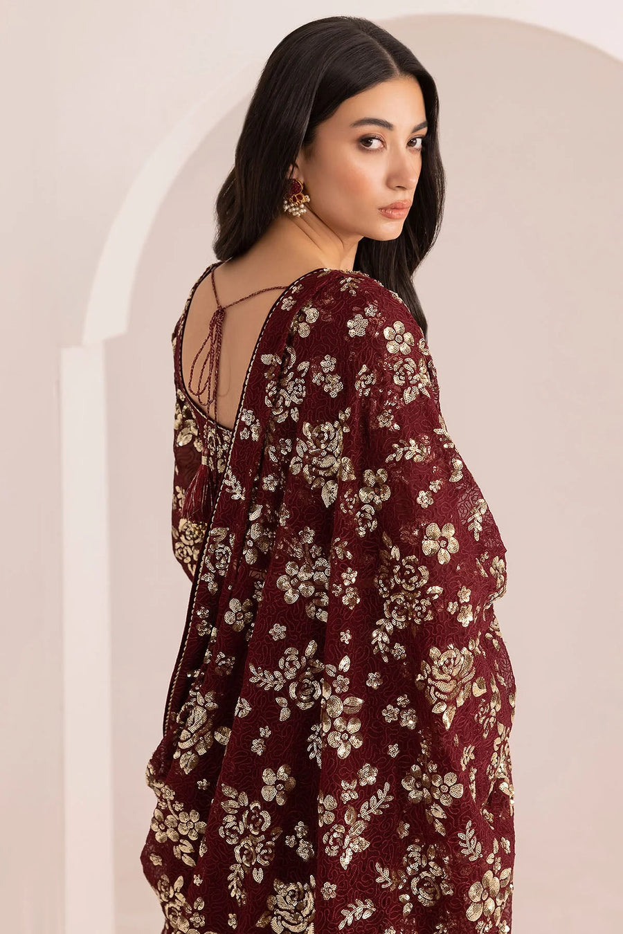 JAZMIN LUXURY MEHROON SAREE EMBROIDERED - 3 PC UNSTITCHED