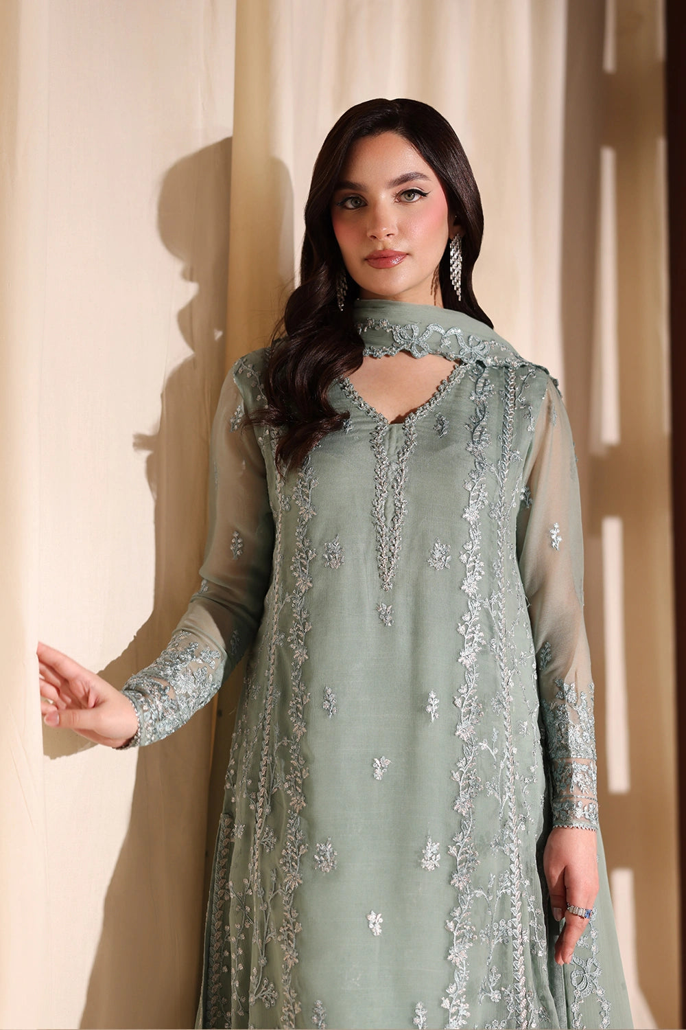 AZURE EMBROIDERED CHIFFON DRESS - 3 PC UNSTITCHED