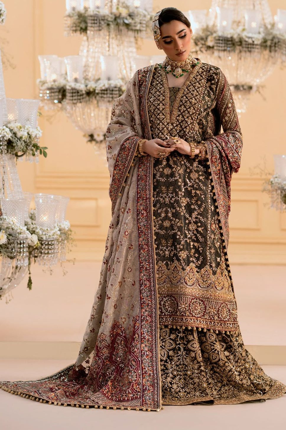 AIK ATELIER EMBROIDERED ORGANZA - 3 PC UNSTITCHED