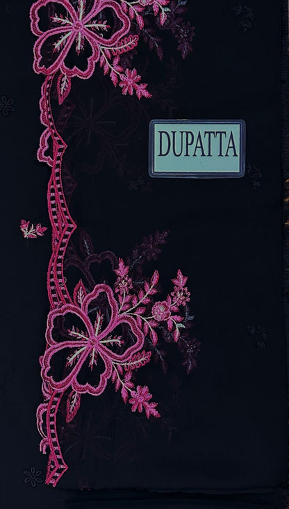 AZURE CHIFFON EMBROIDERED - BLACK CHERRY - 3 PC UNSTITCHED