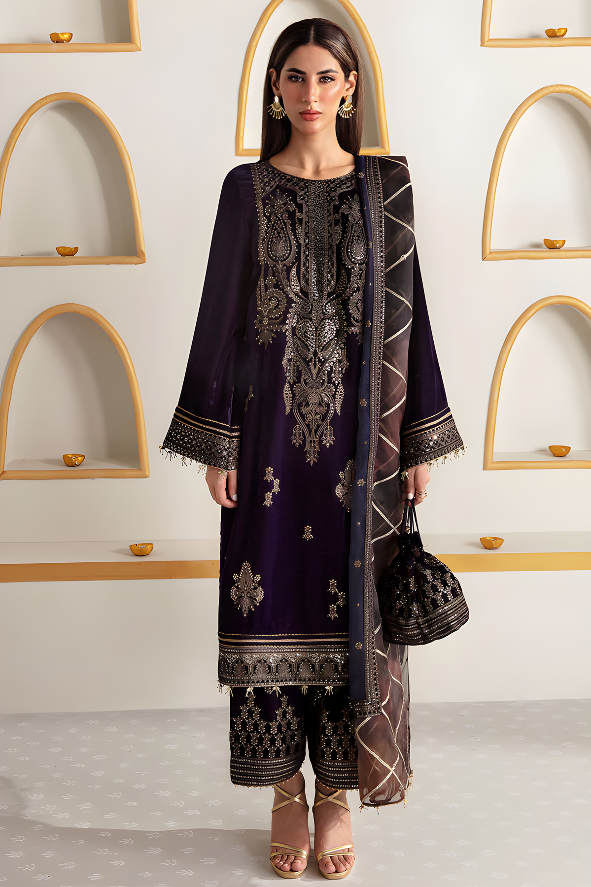 JAZMIN PURPLE FORMALS EMBROIDERED VELVET - 3 PC UNSTITCHED