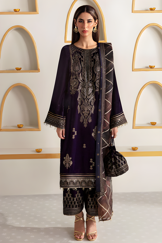 JAZMIN PURPLE FORMALS EMBROIDERED VELVET - 3 PC UNSTITCHED