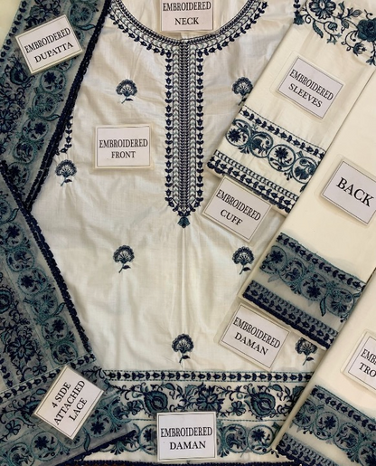 ZARQASH EMBROIDERED LAWN - 3 PC UNSTITCHED