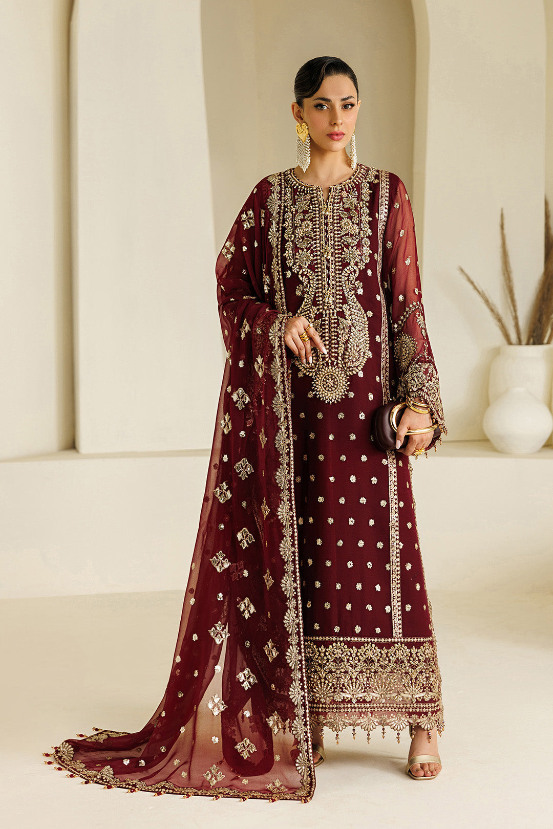 ALIZEH WEDDING EMBROIDERED CHIFFON DRESS - 3 PC UNSTITCHED