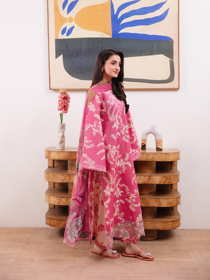 YARDS PRINTED EMBROIDERED LINEN DRESS - 3 PC UNSTITCHED