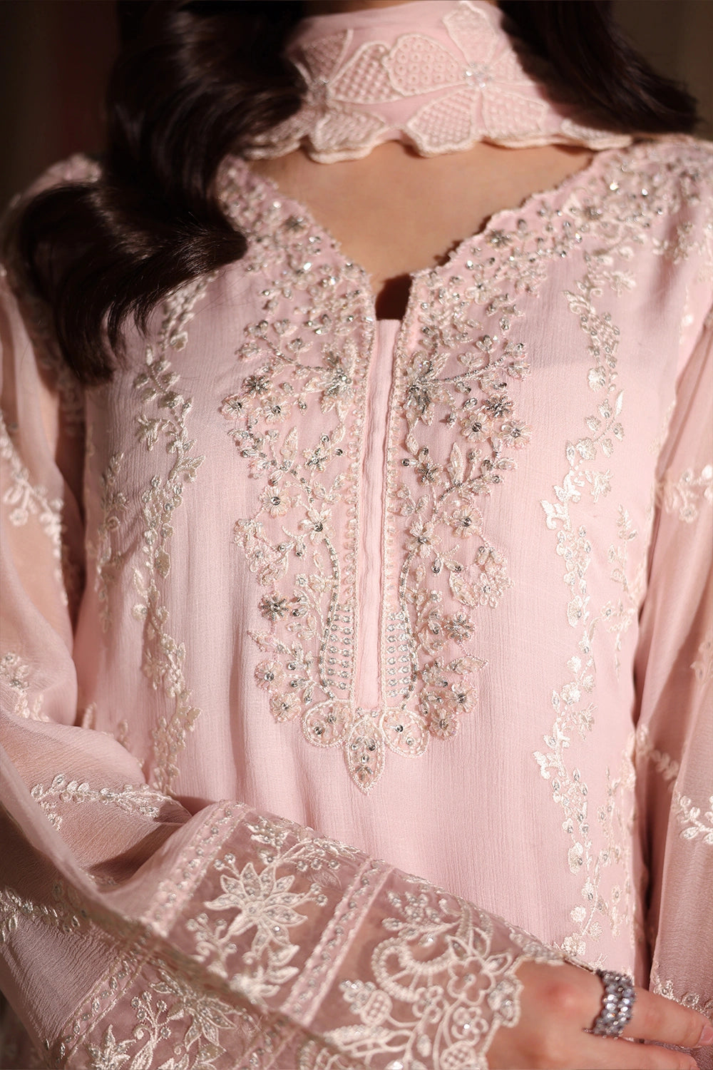 AZURE EMBROIDERED CHIFFON DRESS - 3 PC UNSTITCHED