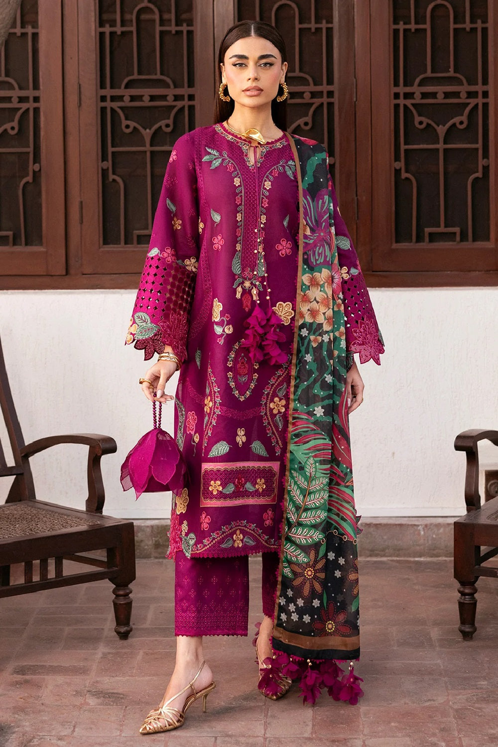 JAZMIN SHAHKAAR LUXURY EMBROIDERED LAWN - 3 PC UNSTITCHED