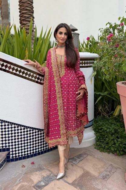POSHKARI LUXURY EMBROIDERED CHIFFON - 3 PC UNSTITCHED