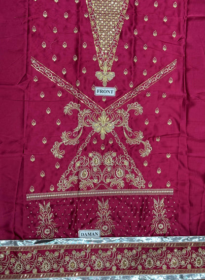 EMBROIDERED SILK DRESS - 3 PC UNSTITCHED