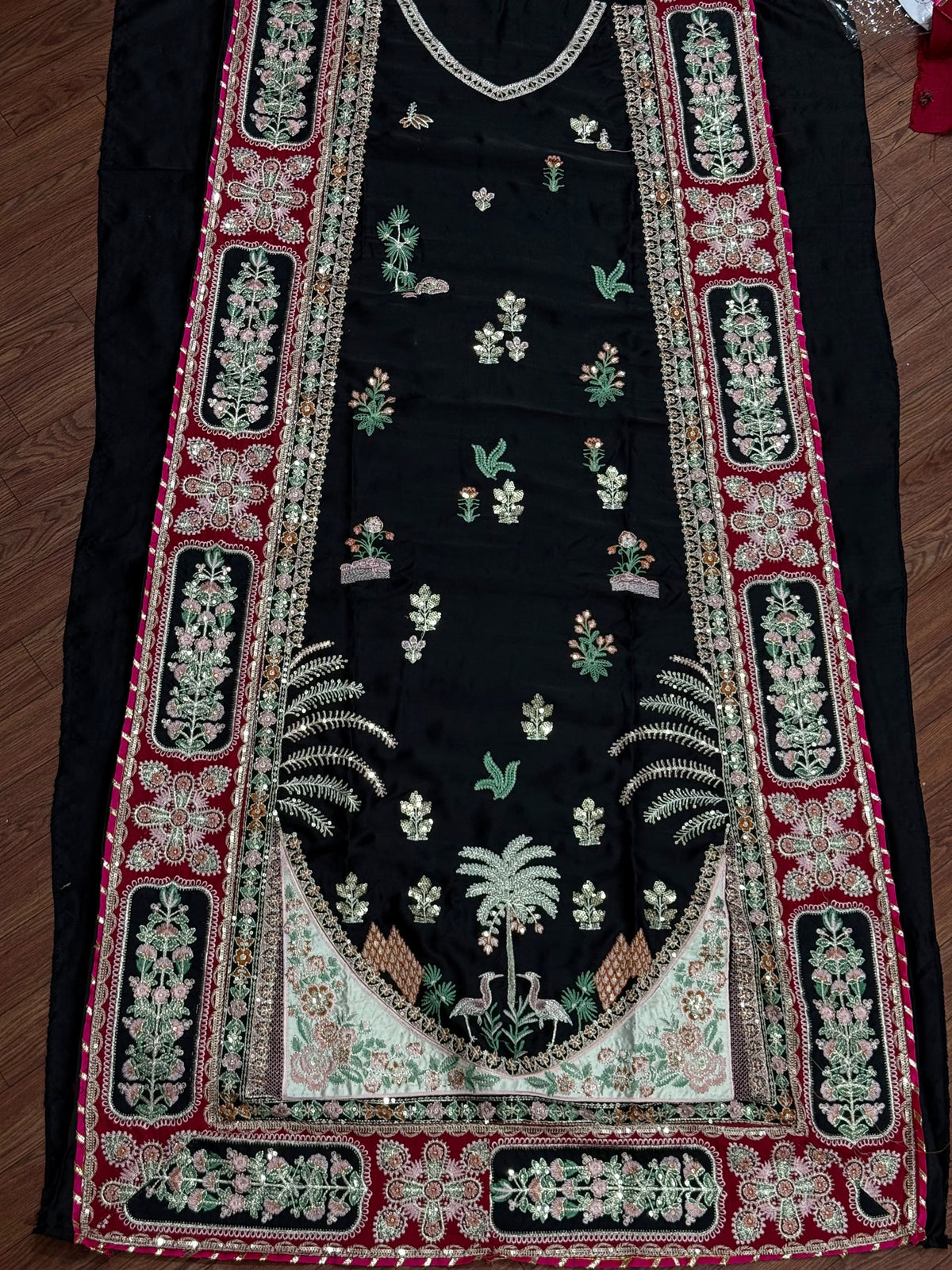 ETHNC EMBROIDERED SILK KAFTAN - 3 PC UNSTITCHED