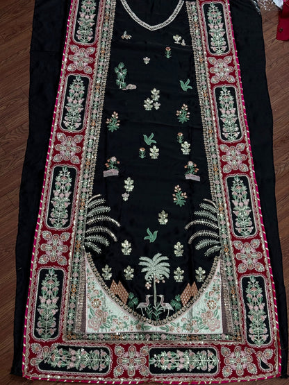 ETHNC EMBROIDERED SILK KAFTAN - 3 PC UNSTITCHED