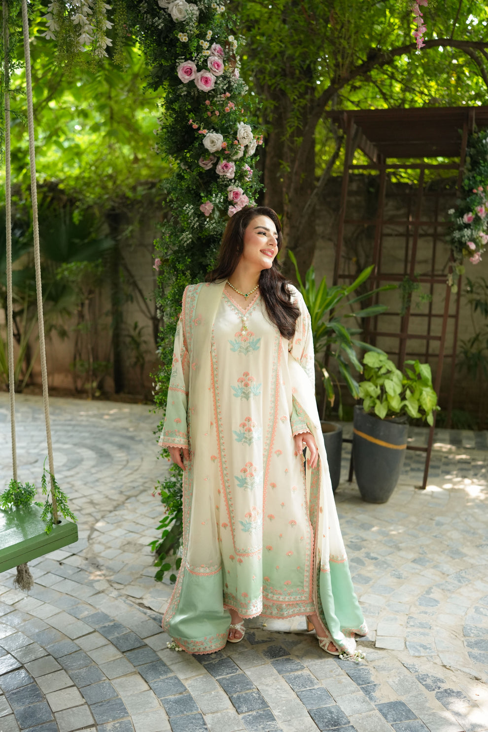ANEELA’S SHAMOZ SILK EMBROIDERED DRESS - 3 PC UNSTITCHED
