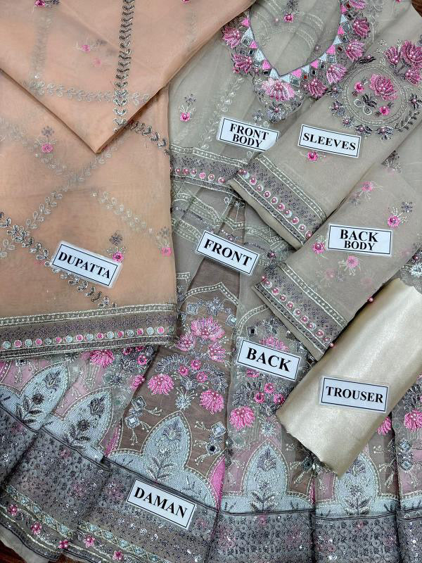 MARYAM HUSSAIN LUXURY WEDDING EMBROIDERED ORGANZA MAXI - 3 PC UNSTITCHED